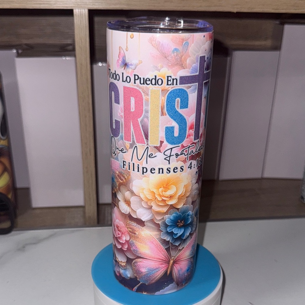 20oz Spanish Tumbler “Todo lo puedo en Cristo que me fortalece. Filipenses 4:13